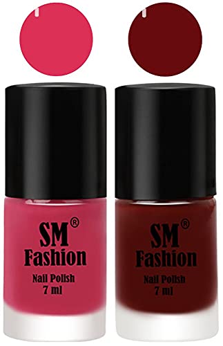 Image of Long Lasting Nail Polish | Nail Paint Combo 7 ml Each) - Set of 2 Dusty Pink-Wine Red