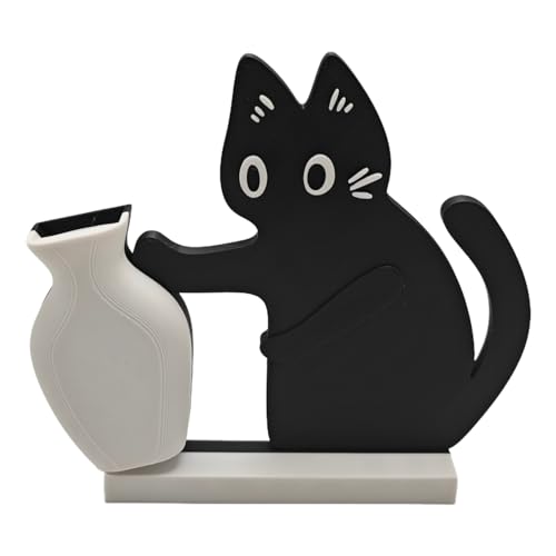 TIME&TRAVE Cat Push Flower Vase for Home Decor Cute Vases for Table Room Decor Unique Lollipop Vases for Women Cat Lover Birthday Gifts (Small)