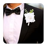 Latious Wedding White Rose Boutonniere Groom Flower Buttonholes Groomsmans Prom Suit Decoration Party Anniversary Accessories for Man (A-White)