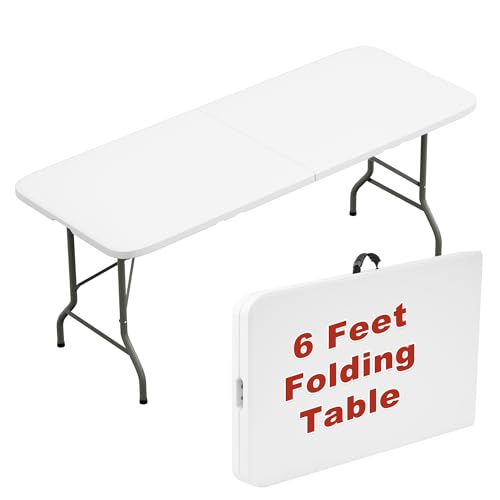 Elevon Folding Table, 6 Feet Heavy Duty Fold-in-Half Utility Table Indoor Outdoor for Camping, Picnic, Party