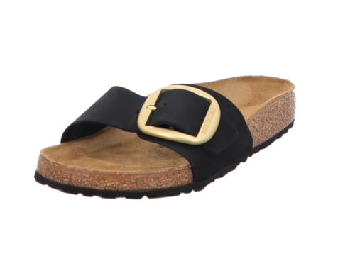 Madrid Big Buckle Nubuck Sandals in Black by Birkenstock