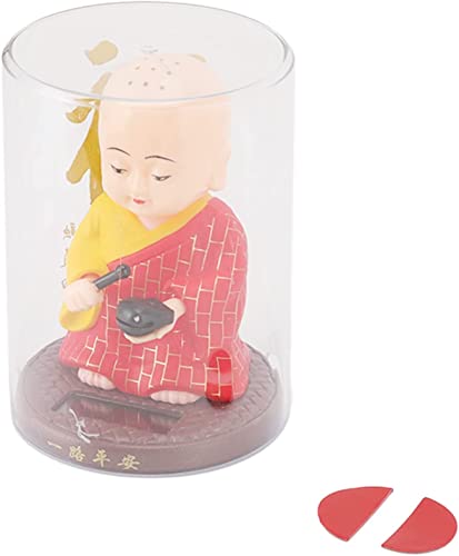 Image of AUGEN Small Buddhist Monk Solar Ornaments, Automatic Nodding Lucky Meaning Light Energy Sensing EcoFriendly, Solar Buddhist Monk Statue Decoration for Home Car Dashboard (Pack of 1)(C, Red)