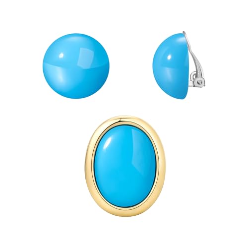 Princess Blue Earrings Costume Non Pierced Clip on Earrings and Brooch Pin Princess Game Accessories Costume Cosplay Women