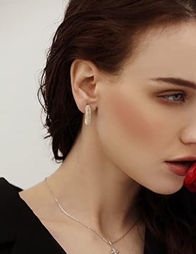 WOWORAMA Chunky Open Hoop Earrings for Women Gold Pave CZ Chunky Hoops Sparkly Crystal C Shaped Round Hoop Earrings Cubic Zirconia Thick Hoops Earrings2