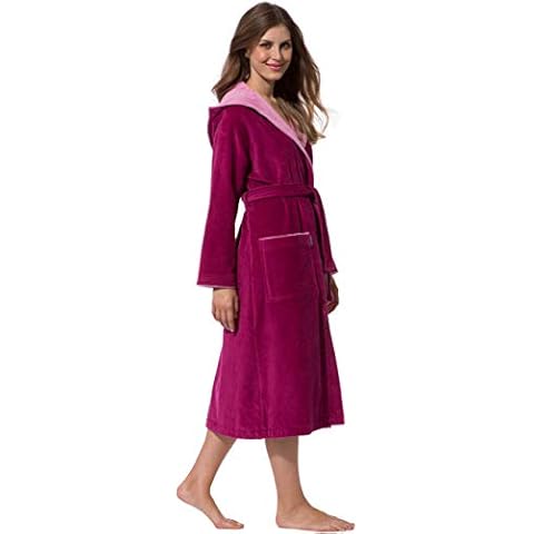 Morgenstern Dressing Gown Women I Hood I 100 % Cotton Velour I Long I Pink Fuchsia I S Cover