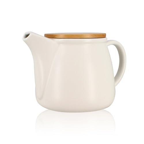 OGO LIVING - Théière Mona 1L en porcelaine blanche et couvercle bois