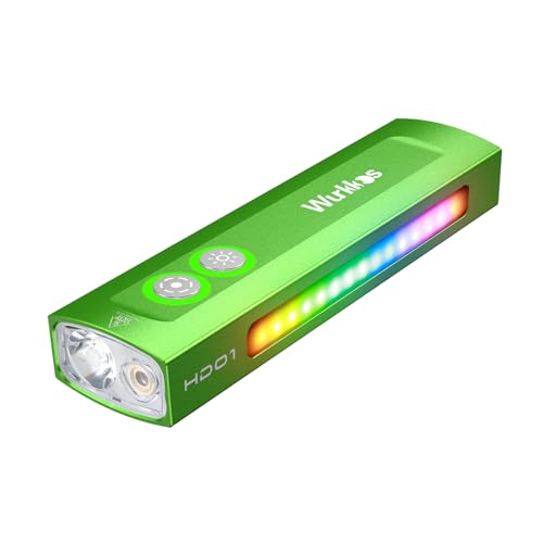 Wurkkos HD01, Lampe de poche, faisceau vert, Combo LED blanc avec lumière latérale RVB, 1200 Lumens flashlight portable, avec triple sources lumineuses magnétiques...