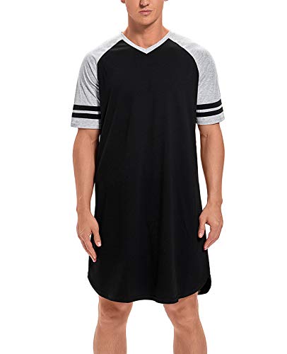 MINTLIMIT Men's Cotton Nightwear Long Night Shirts Short Sleeve Sleepwear Pockets Nightgown Big&Tall Soft Sleep Shirt M-XXXL3