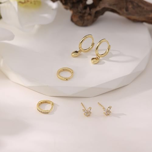 Image of Gold Plated Earrings for Women, 14k Gold Plated Earring Stack Hypoallergenic Pearl Drop Earring Dainty Earrings for Women Trendy Cute Small Huggie Hoop Earring Fashion Womens Jewelry