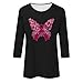 Cancer Awareness Shirts for Women Casual Butterfly Print Crew Neck Pink Ribbon t-Shirt 3/4 Sleeve Pullover Tee Top Black Women Cancer t Shirts XL