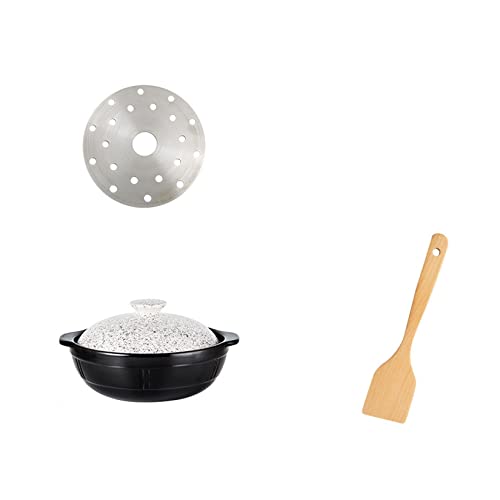 SUNMME Pots, Retro Ceramic Stew Pot,Small Casserole Dish with Lid, Shallow Casserole Oven Stew Pot Earthen Pot with Double Handle -A-3.5L/Black/a 2.8L (Wit B 1.4L)