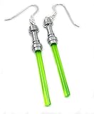 Star Wars Earrings Lightsaber STERLING SILVER Hooks Handmade green Yoda Jedi Light Saber Star Wars for Teen Girls and Women