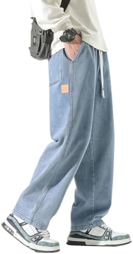 （11:30時点） [Olekei] メンズ ズボン ジーンズ ロングパンツ ジーパン ワイドパンツ サルエルパンツ リラックスパンツ ガウチョパンツ 春秋冬服 無地 調整紐 人気 快適 ゆったり 大きいサイズ カジュアル シンプル オシャレ オールシーズン