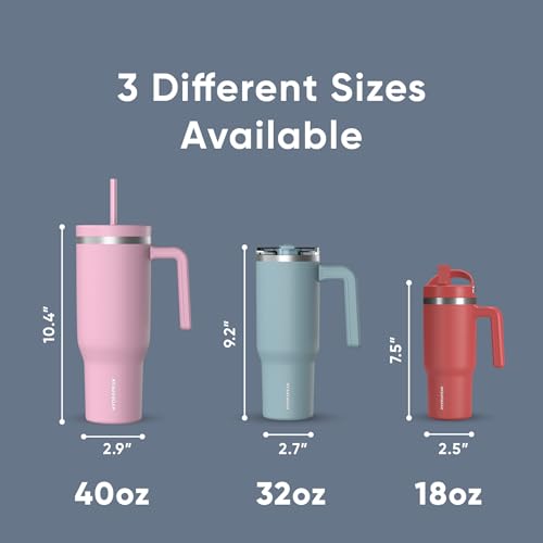 Image of Hydrapeak Voyager 40 oz Tumbler With Handle and Straw Lid | Stainless Steel Insulated Tumblers | Travel Mug for Hot and Cold Beverages, Thermos Travel Coffee Mug (Modern Blue)