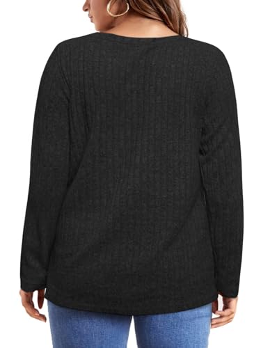 VISLILY Womens-Plus-Size-Tunic-Tops Casual Long Sleeve Crew Neck Shirts Striped Knitted Lightweight Sweaters with Cute Pocket3