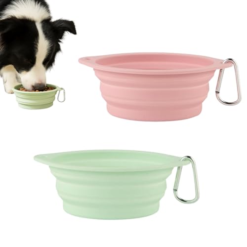 KYLOS 2 Ciotole Pieghevoli per Cani Portatili - in Silicone Alimentare da 350ml - Ideali per Viaggi e Escursioni - Colori Rosa Chiaro e Verde - Facili da Pulire e Impermeabili