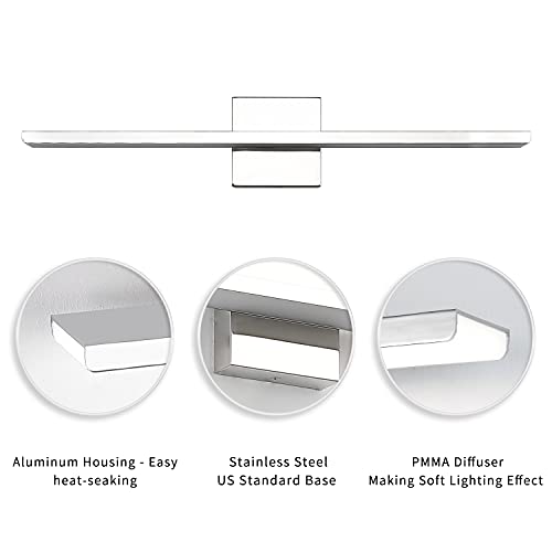 Jusheng Bathroom Vanity Light Fixtures Chrome 24" Inch Modern Led Bathroom Lighting For Mirror Makeup Lights 24W 6000K #TOP3