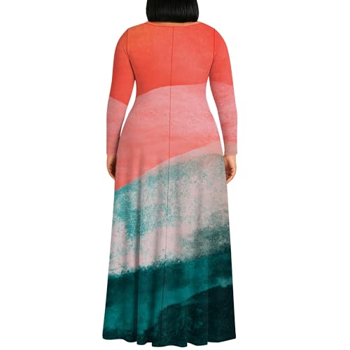 Image of PinkPatty Plus Size Maxi Dress for Curvy Women Crew Neck Long Sleeves Casual Dress Vacation Sundresses with Pockets