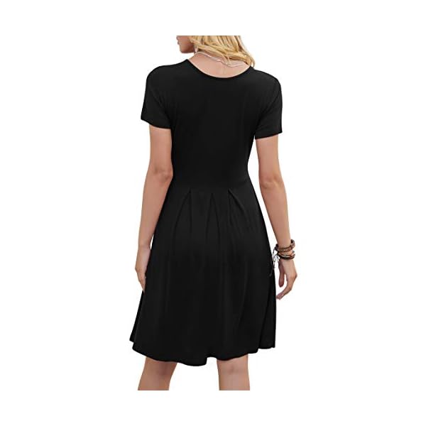 DouBCQ Women's Casual Short Sleeve Flowy Pleated Loose Dresses with Pockets (Black, L)