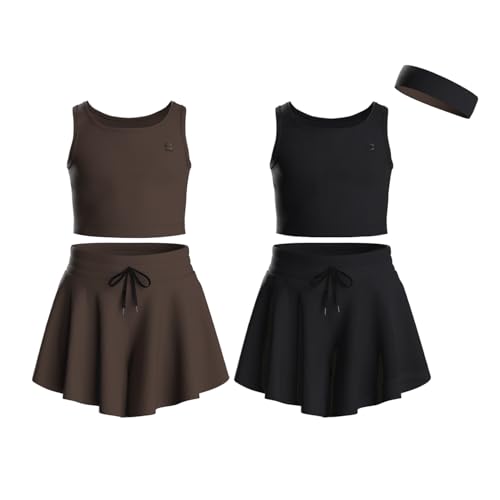 Image of Flowy Girls Butterfly Shorts Skirts w /Pockets & Athletic Sleeveless Tank Tops, Dance Tennis Cheer Running (5pc Set)