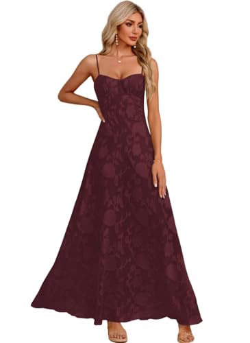 Image of Women's Elegant Wedding Guest Dress Spaghetti Straps Slim Fit Floral Sleeveless Formal Dress Maxi Evening Party