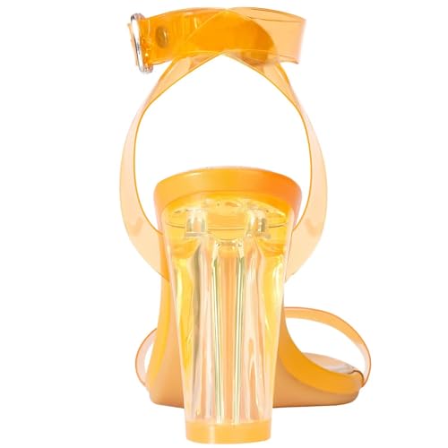 Image of ZriEy Clear Block Sandals Chunky Heels for Women 3.35 Inch Open Toe Adjustable Ankle Strap Pump Sandals for Weddings Parties Daily Wear