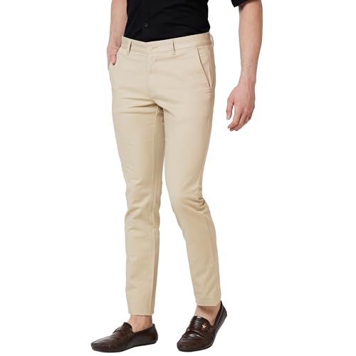 Image of Parx Men's Cotton Blend Solid Pattern Low Rise Tapered Fit Flat Front Casual Trouser