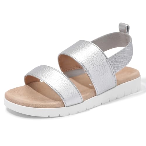 shoeslocker Girls Sandals Summer Shoes Open Toe Elastic Back Strap Sandals Flat for Little Kids Big Kids