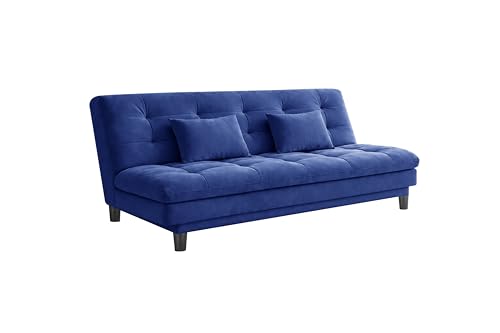 Image of 3-Seater Velvet Sofa Cum Bed, Tufted Convertible Sleeper Couch, Space-Saving Design, Comfortable Cushioned Seating - Blue