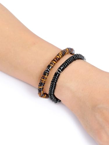 Jovivi Healing Crystal Bracelet for Men Hematite Black Obsidian Tiger Eye Gemstone Beaded Bracelets Adjustable Protection Crystals Natural Stone Beads Bracelet for Men Women Anxiety Relief