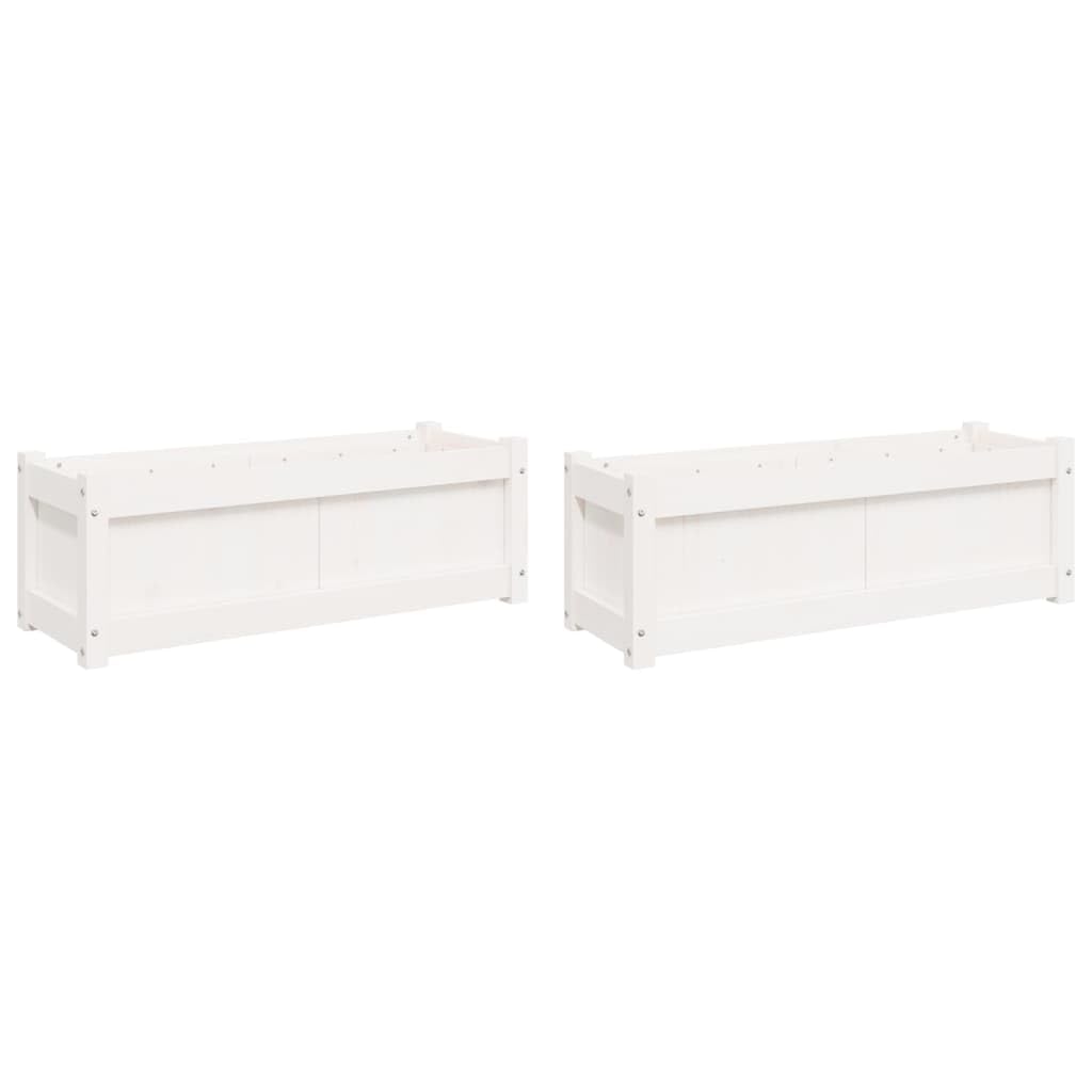 Vidaxl White Garden Planters 2 Pcs, Plant Pot For Patio Balcony Terrace Yard, Flower Pot For Flower Herb Plant, Outdoor Planter Box, Solid Wood Pine