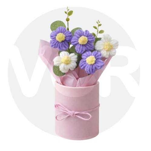 Image of VCR Handmade Light Purple Crochet Bouquet- Pack of 1 - Hand Woven Knitted Artificial Hand Knitted Bouquet Flower for Office Desk, Table, Car, Bedroom, Wedding & Special Occasions
