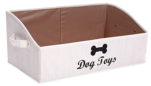 Brabtod Linen-Cotton Blend Dog Toy Basket,Collapsible Dog Toy Box,Dog Toy Bin Storage-Perfect for Organizing Pet Toys,Blankets,Leashes,Rope Toys,Clothing - Beige