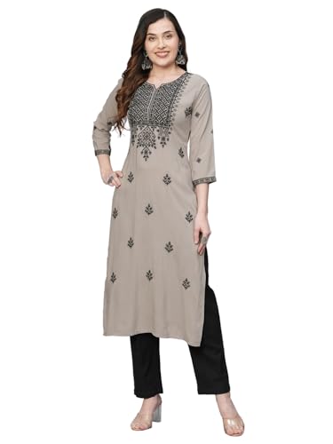 Image of RATAN Rayon Straight Lucknowi Chikankari Ethnic Wear Kurta for Women
