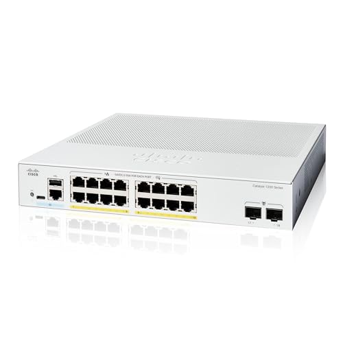 Cisco Catalyst 1200-16P-2G Smart Switch, 16 Port GE, PoE, 2x1GE SFP, Limited Lifetime Protection (C1200-16P-2G)