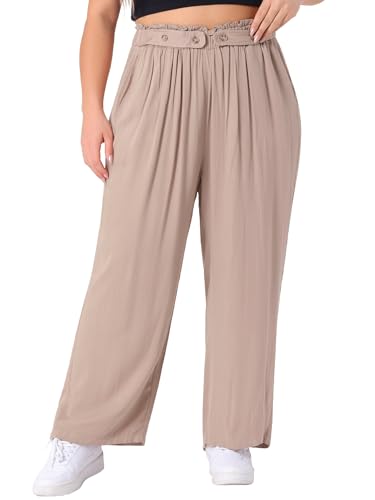 Agnes Orinda Plus Size Palazzo Pants for Women Stretchy High Waisted with Pocket Wide Leg Long Pants2