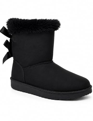 Bottes fourrées femme avec ruban noeud satiné et fourrure synthétique - Noir - Taille 38 EU
