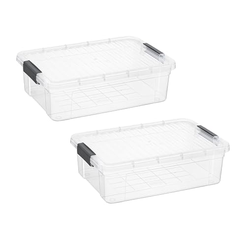 Image of Superio Clear Storage Boxes with Lids, Plastic Container Bins for Organizing, Stackable Crates, BPA Free, Non Toxic, Odor Free, Organizers for Home, Office, School, and Dorm(13.7 Qt, 2 Pack)