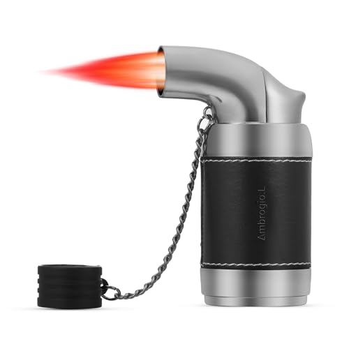 Honest Quad Torch Lighter Tabletop Refillable Butane Gas Red Flame Cigar Tobacco Lighter with Cigar Punch,Black