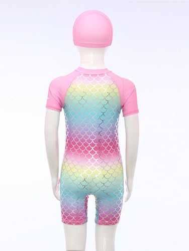 Kids Short Sleeve Zippy Swimwear Girls Mermaid Swimsuit Dress with Swim Hat Bathing Suit4