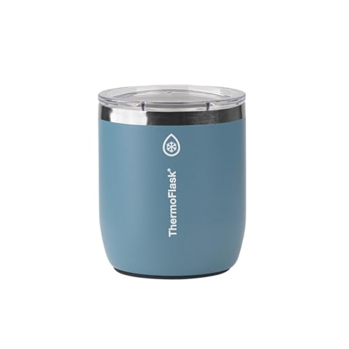 Image of ThermoFlask Drinkware Lowball Tumbler - Double-Wall Tumbler for Cold & Hot Drinks - Lightweight & Simple Drink Cup with Lid - Modern & Durable Drinking Cup - 10 oz, Dusty Blue