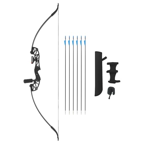 PIAOCAIYIN 40LBS Recurve Compound Bow Kit, Right-Handed Bow and Arrow Kit with Finger & Arm Guard for Outdoor Hunting/Target Shooting Training Exercises Black