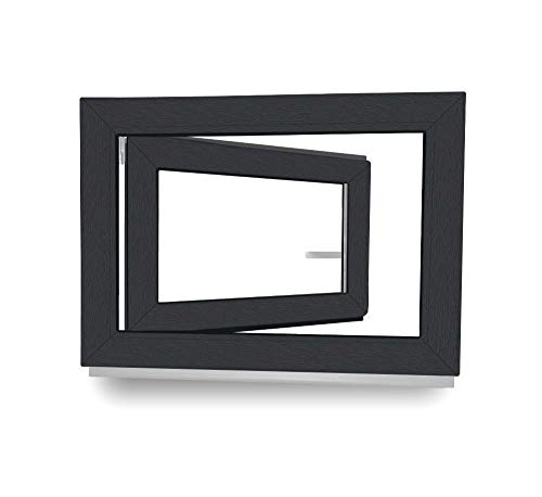 Preisvergleich Produktbild Kunststofffenster - 2-Fach Verglasung - 70 mm Rahmenprofil - innen weiß, außen anthrazit - BxH: 500x600 mm DIN Rechts