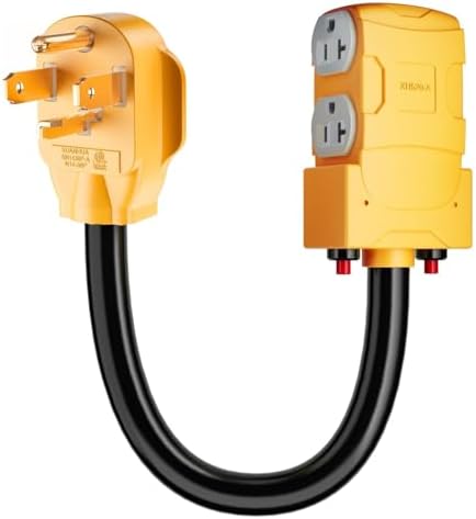 MECMO Dryer 4-Prong 30 AMP to 20 Amp 110V Dryer Distribution Adapter, NEMA 14-30P to 4X 5-15R 5-20R Dryer Wall Socket 4 Prong to Four T-Blade Household Outlet w/ 24amp Circuit Breaker, ETL Listed