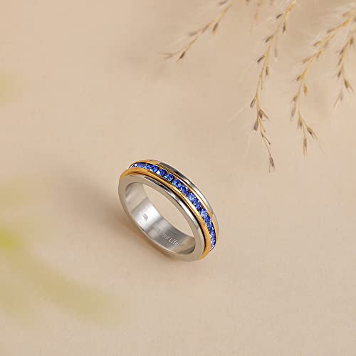 Image of Muses Art Design Fidget Rings, Anxiety Rings, Spinner Rings, Band Rings with Birthstone, Stainless Steel, Women and Men, Meditation Rings, Thumb Rings, Stress Relieving and Anxiety Reducing