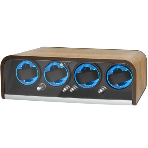 phresen Enrollador de relojes para 4 relojes automáticos, motor súper silencioso, iluminación integrada, 4 relojes: nogal