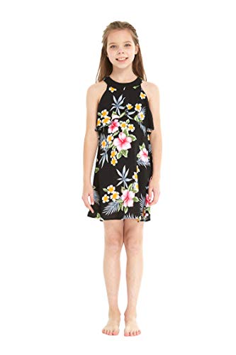 Image of Family Matching Hawaiian Clothes, Hibiscus Black | Black Hibiscus Print • Soft Rayon Fabric • Family Matching Outfits • Vacation Ready • Luau Party Wear