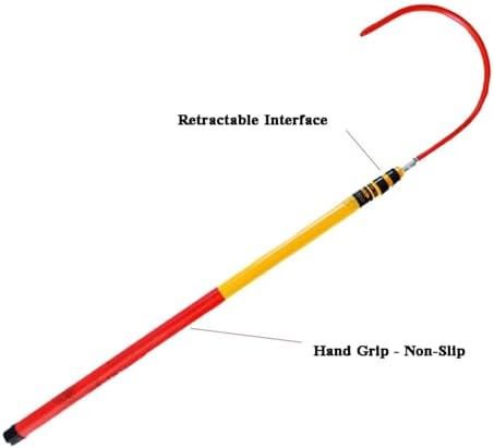 Lightweight High Voltage Insulated Hook with Telescoping Pole, 6.5/9.8Ft, Ideal for Electricians, Firefighters, and Electrical Workers - Safety & Efficiency Tool