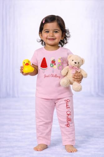 Image of NammaBaby Girl's Soft Cotton Night Suit (Printed T-Shirt & Pant Set /Girls Night Dress /Nightwear) Pack of 1