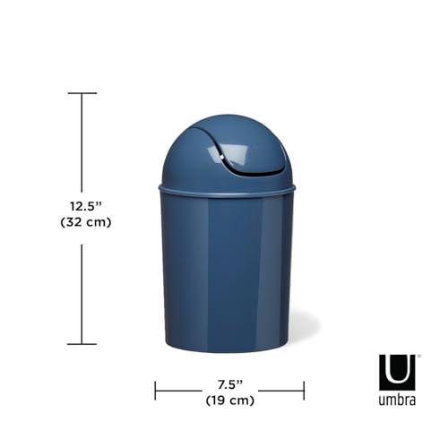 Umbra 1.25 Gallon Mini Waste Can with Removable Swing-Top Lid - Small Garbage Bin for Kitchen, Bathroom, Bedroom, Office - Compact Trash Can Fit Under Tables & Counters - Blue
